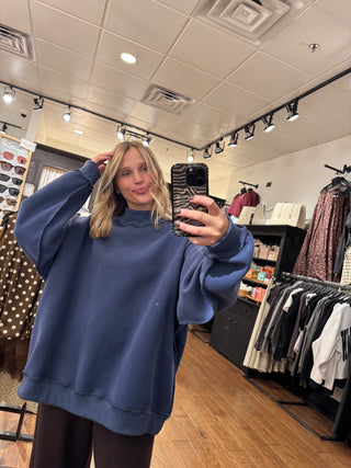 Plain Jane Denim Blue Mockneck Top