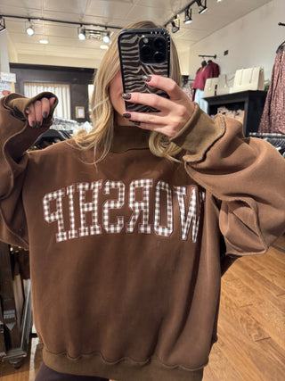 Worship Gingham Mock Neck Sweatshirt