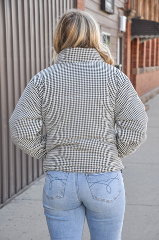 It's All Black & White Gingham Puffer Jacket