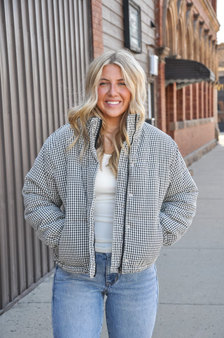 It's All Black & White Gingham Puffer Jacket