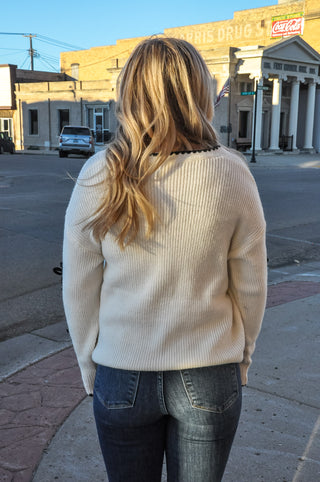 Ivory Black Bow Trim Knit Cardigan