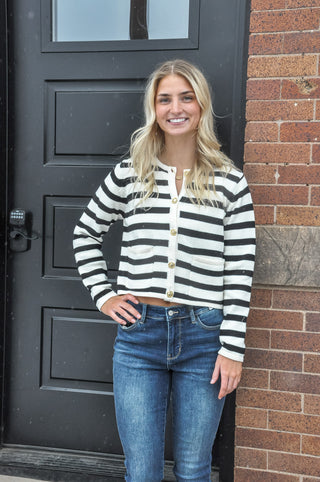 Ivory/Black Striped Cardigan