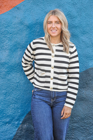 Ivory/Black Striped Cardigan