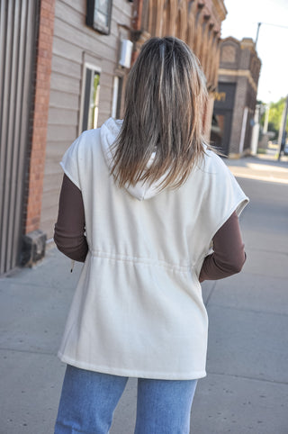 Ivory Satin Trim Snap Hoodie Vest