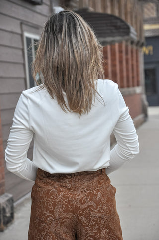 Ivory Split Half Button Brushed Top