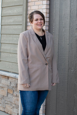 Taupe Pinstripe Curvy Blazer | JQ Clothing Co.