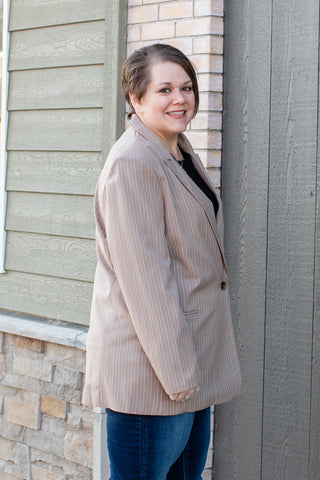 Taupe Pinstripe Curvy Blazer | JQ Clothing Co.