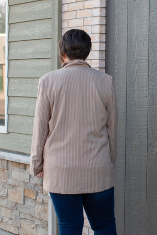 Taupe Pinstripe Curvy Blazer | JQ Clothing Co.