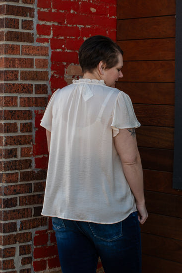 Curvy Ruffle Collared Champagne Top | JQ Clothing Co.