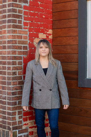 Black and White Herringbone Blazer