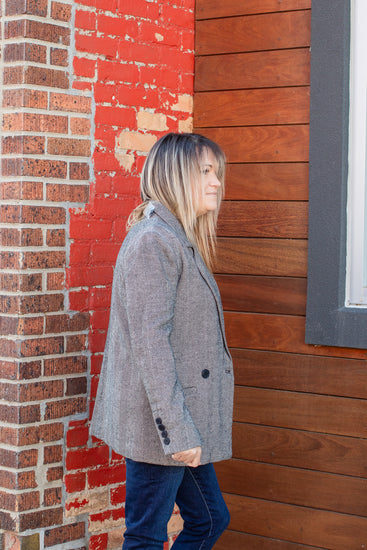 Black and White Herringbone Blazer