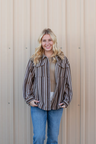 Vertical Striped Button Down Shacket | JQ Clothing Co.