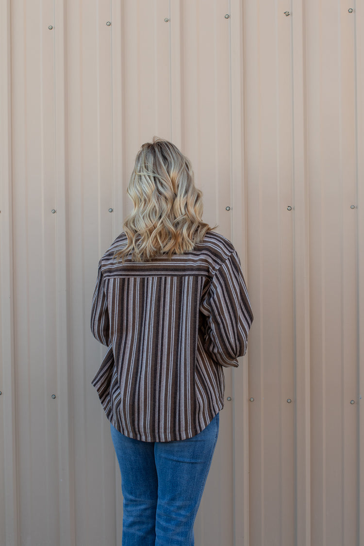 Vertical Striped Button Down Shacket | JQ Clothing Co.