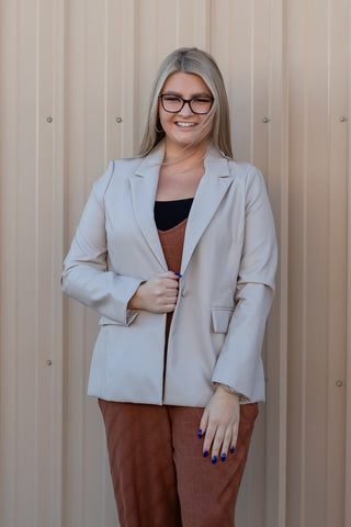 Faux Leather One Button Blazer