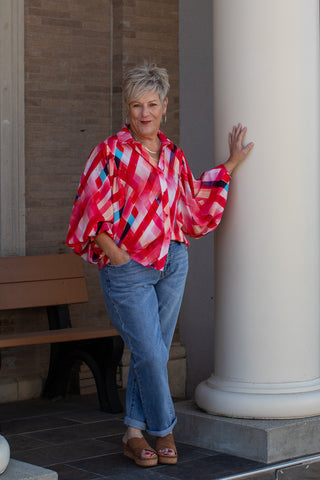 Tomato Checkered Long Sleeve Blouse | JQ Clothing Co.