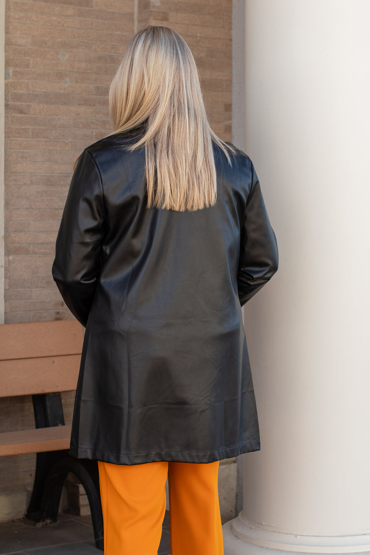 Elongated Faux Leather Black Blazer | JQ Clothing Co.