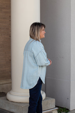 Chambray Pinstripe Button Down Top | JQ Clothing Co.