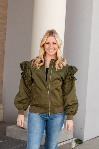 Ruffle Sleeve Layered Bomber Jacket | JQ Clothing Co.