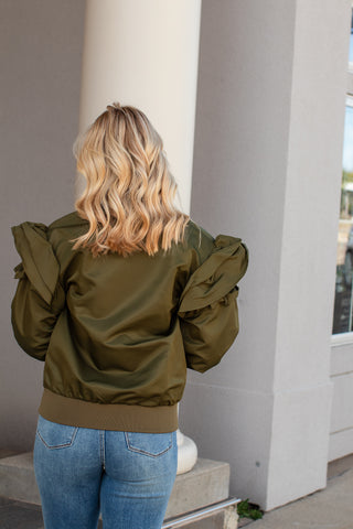 Ruffle Sleeve Layered Bomber Jacket | JQ Clothing Co.