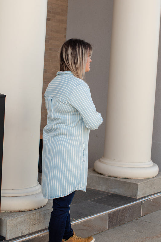 Rolled Sleeve Chambray Pinstripe Shirt Dress - JQ Clothing Co. 