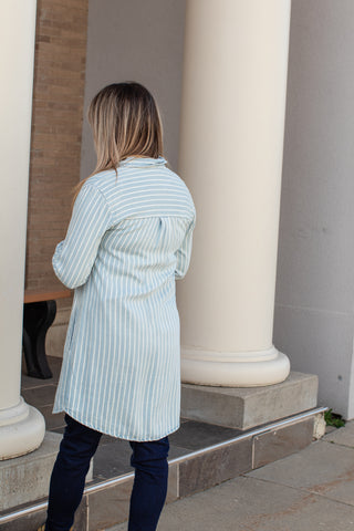 Rolled Sleeve Chambray Pinstripe Shirt Dress - JQ Clothing Co. 