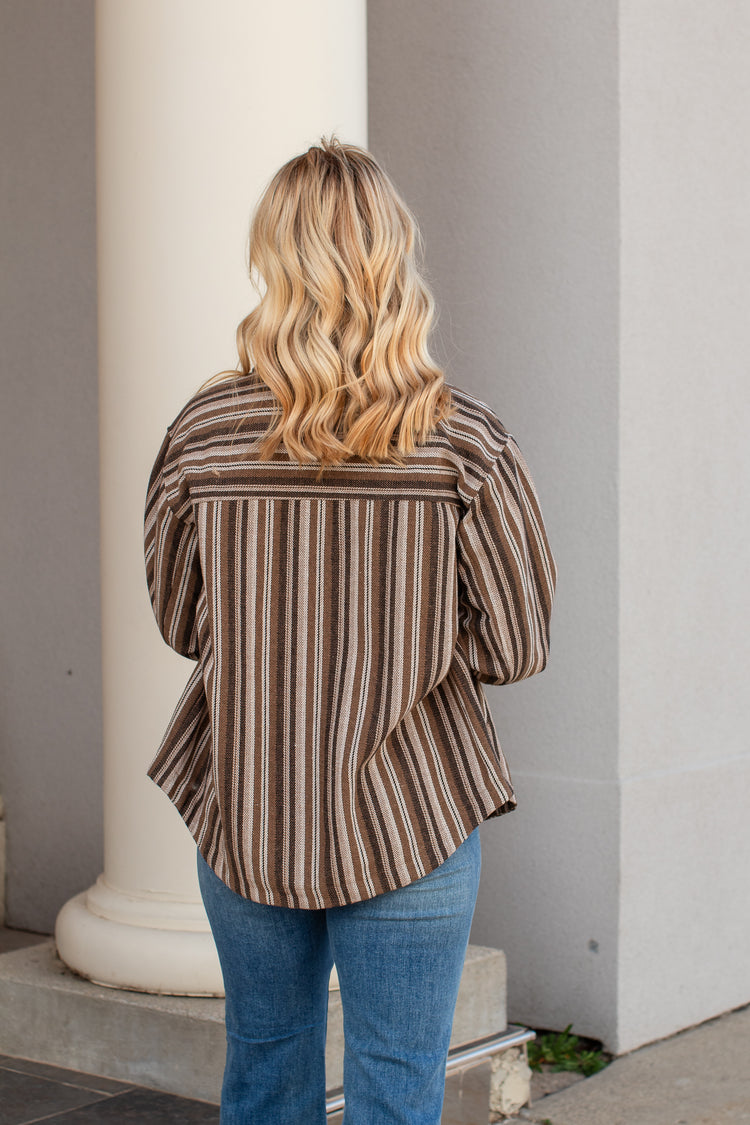 Vertical Striped Button Down Shacket | JQ Clothing Co.