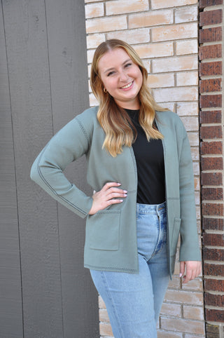 Jacquard Cardigan w/Stitch Detail