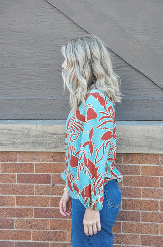 Jade Abstract Long Sleeve Top