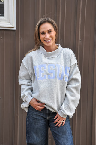 'Jesus' Applique Patch Mock Neck Sweatshirt