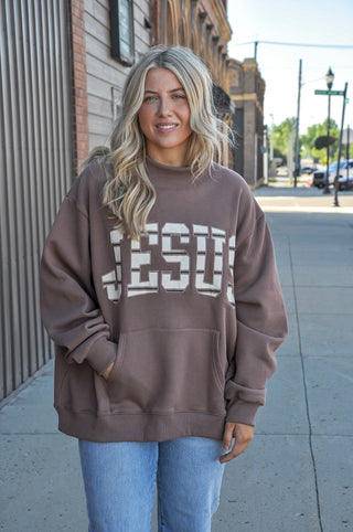 JESUS Applique Mock Neck Sweatshirt