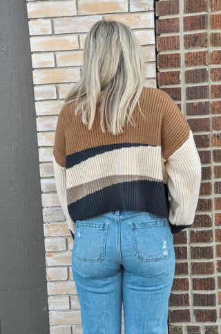 Joyful Color Block Cropped Sweater