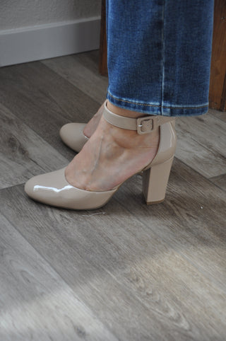 Kaili Patent Nude Ankle Strap Heel