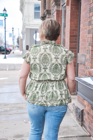 Kelly Green Printed Ruffle Top