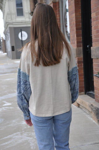 Khaki LS Print Mix Thermal Pullover