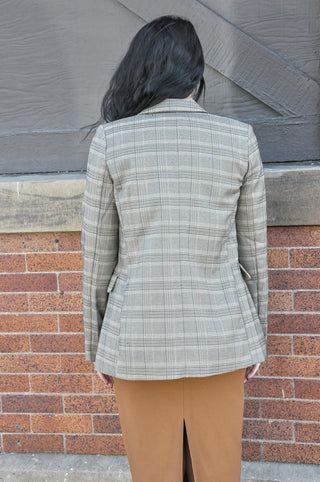 Khaki Plaid Collared Blazer