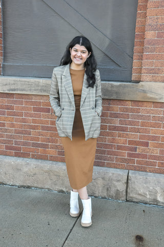 Khaki Plaid Collared Blazer