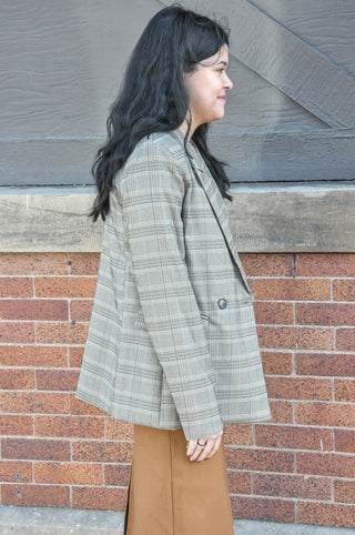 Khaki Plaid Collared Blazer