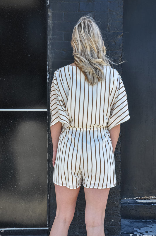 Kimono Sleeve Stripe Print Romper