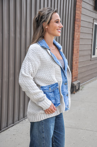 Knit Body Denim Layered Jacket