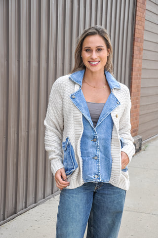 Knit Body Denim Layered Jacket