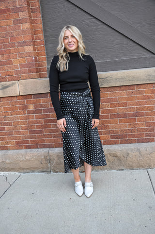 Knot Side Zipper Slit Polka Dot Skirt