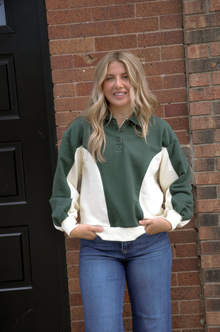 LS Color Block Polo Sweatshirt