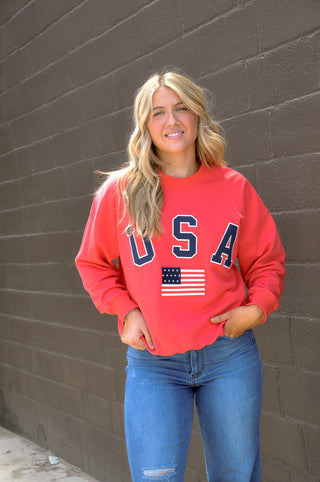 LS Crew Neck "USA" Oversized Sweatshirt