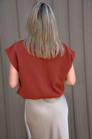 Rust Mock Neck Sleeveless Top