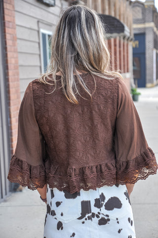 Lace Button-Front Blouse with Bell Cuffs