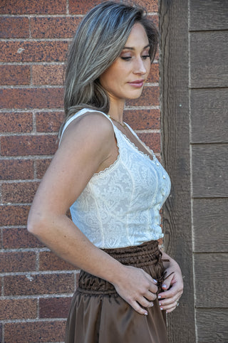 Lace Button Front Corset Top