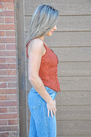 Lace Button Front Corset Top