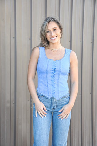 Lace Button Front Corset Top
