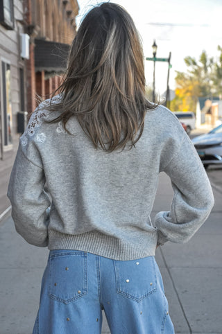 Lace Cutout Heather Sweater