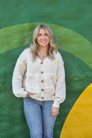 Lace Frilled Buttoned Cardigan